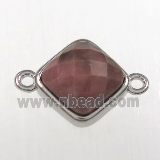 pink Rhodonite connector, platinum plated