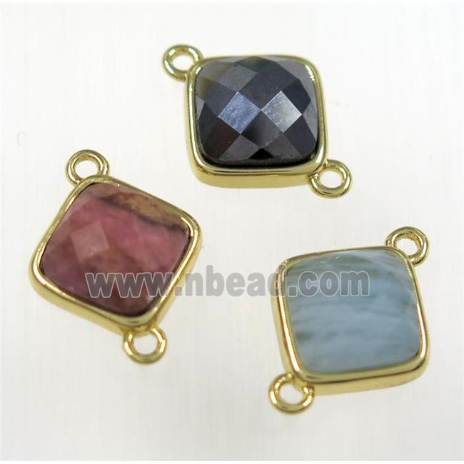 mixed gemstone square connector, gold plated
