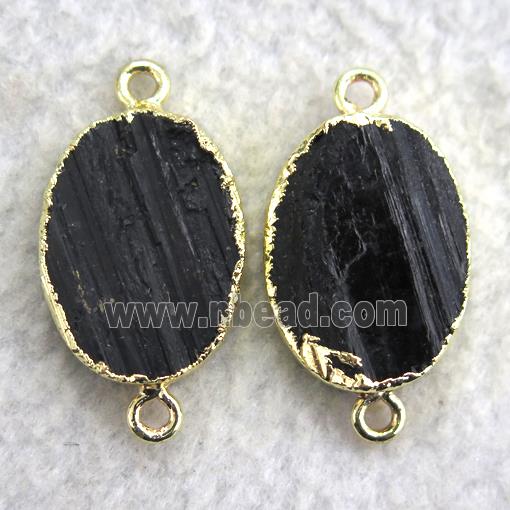 black tourmaline connector, oval, gold plated
