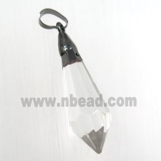 Glass crystal teardrop pendants, black plated