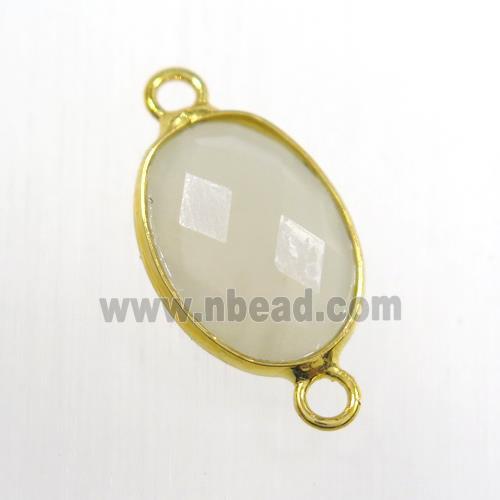 white MoonStone connector, oval, gold plated