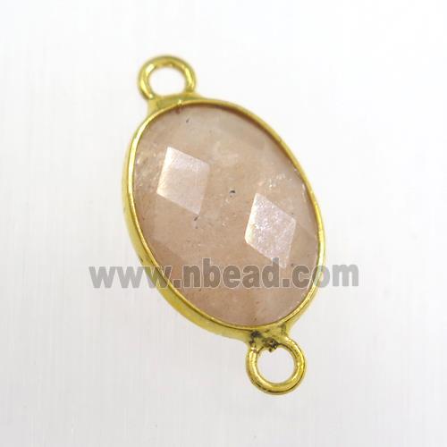 peach moonStone connector, oval, gold plated