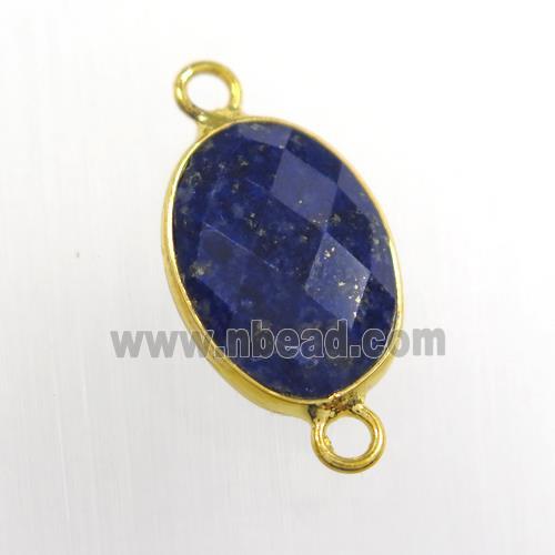 blue lapis lazuli connector, oval, gold plated