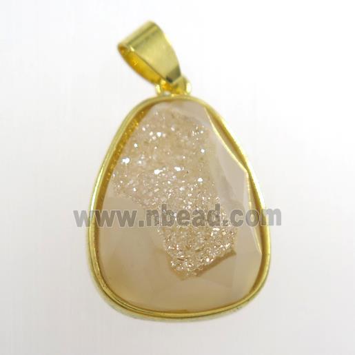 gold champagne Druzy Agate teardrop pendant