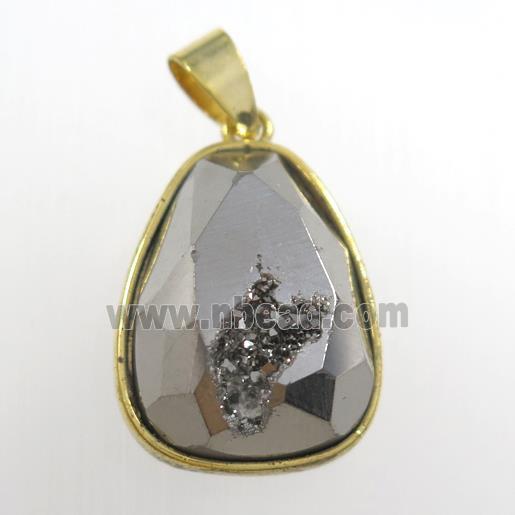 silver Druzy Agate teardrop pendant