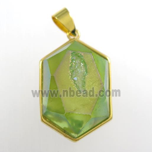 green Druzy Agate polygon pendant