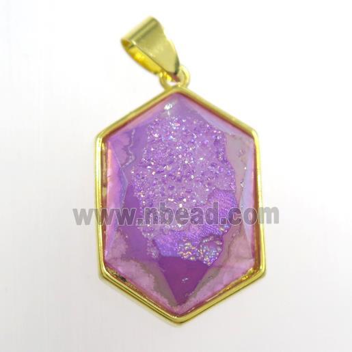 purple Druzy Agate polygon pendant