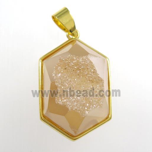 gold champagne Druzy Agate polygon pendant