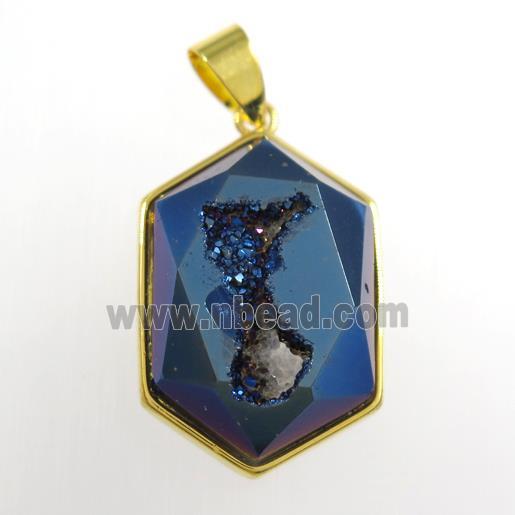 blue Druzy Agate polygon pendant
