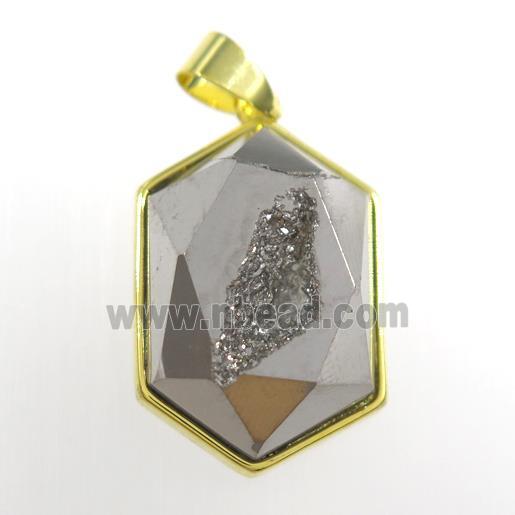 silver Druzy Agate polygon pendant