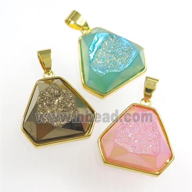mixed color Druzy Agate triangle pendant