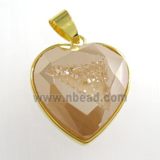 gold champagne Druzy Agate heart pendant