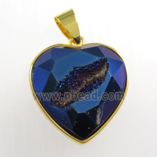 blue Druzy Agate heart pendant