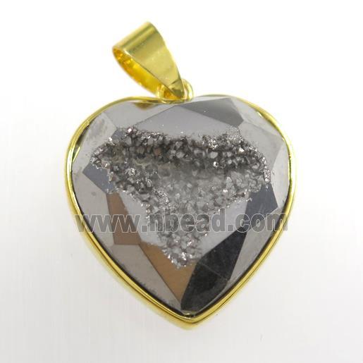 silver Druzy Agate heart pendant