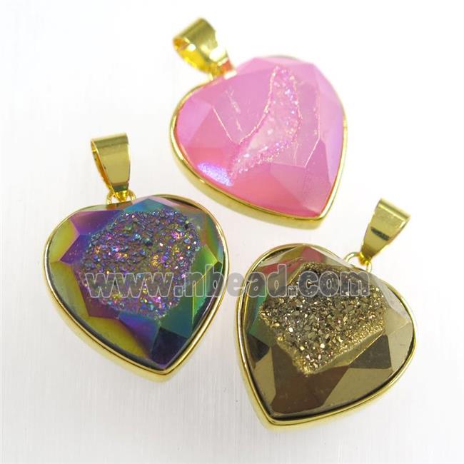 Druzy Agate heart pendant, mix color