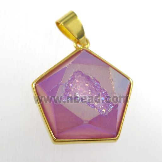 purple Druzy Agate polygon pendant
