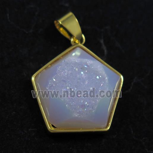 white AB-color Druzy Agate polygon pendant