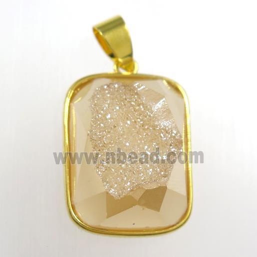 gold champagne Druzy Agate rectangle pendant
