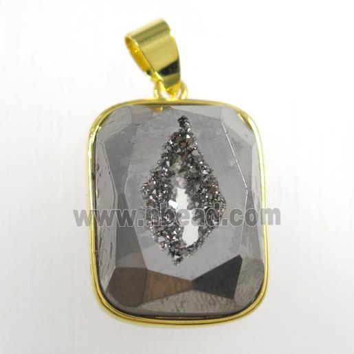 silver Druzy Agate rectangle pendant