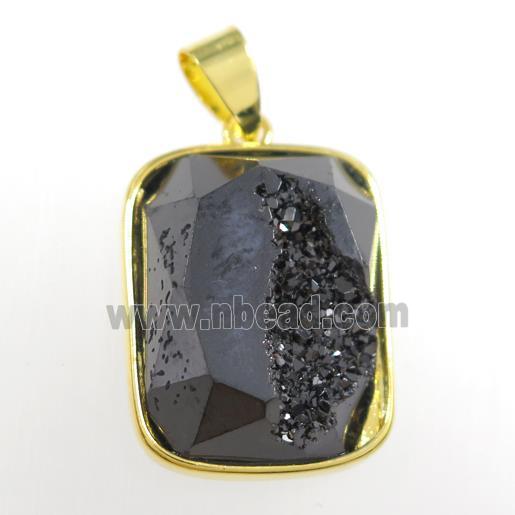black Druzy Agate rectangle pendant