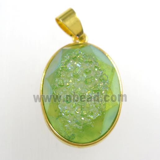 green Druzy Agate oval pendant