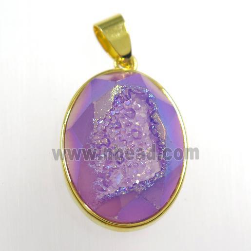 purple Druzy Agate oval pendant