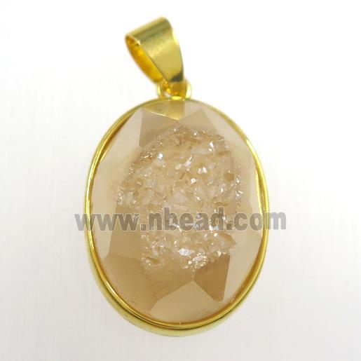 gold champagne Druzy Agate oval pendant