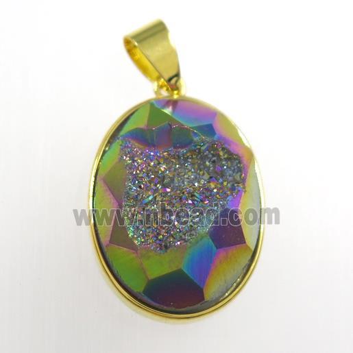 rainbow Druzy Agate oval pendant