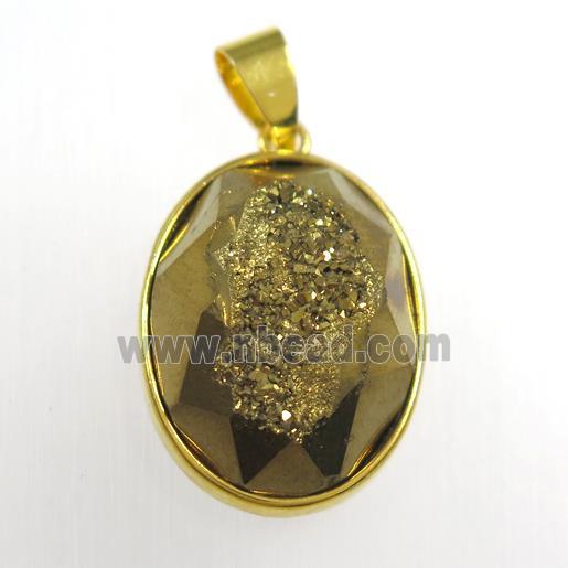 gold Druzy Agate oval pendant