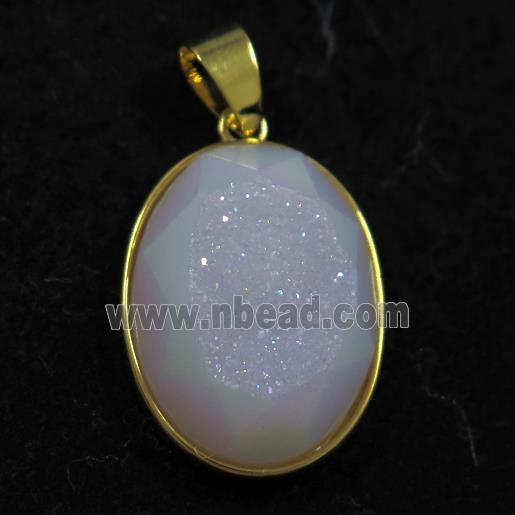 white AB-color Druzy Agate oval pendant