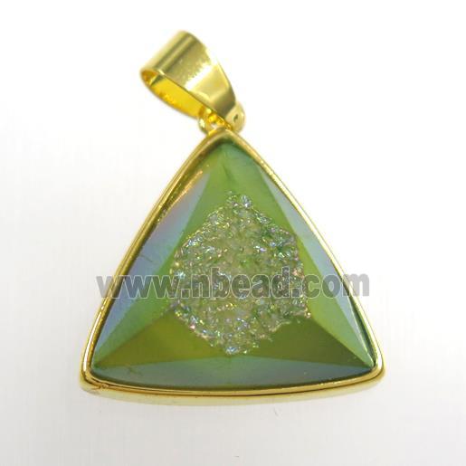 green Druzy Agate triangle pendant