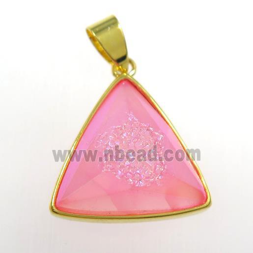 pink Druzy Agate triangle pendant