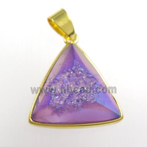 purple Druzy Agate triangle pendant