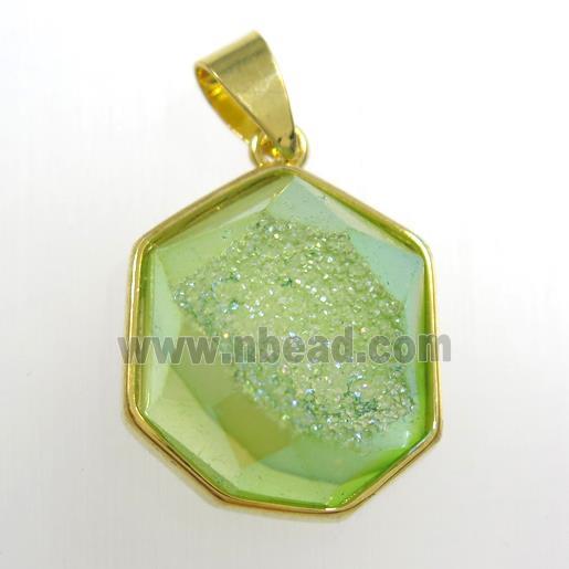 green Druzy Agate polygon pendant