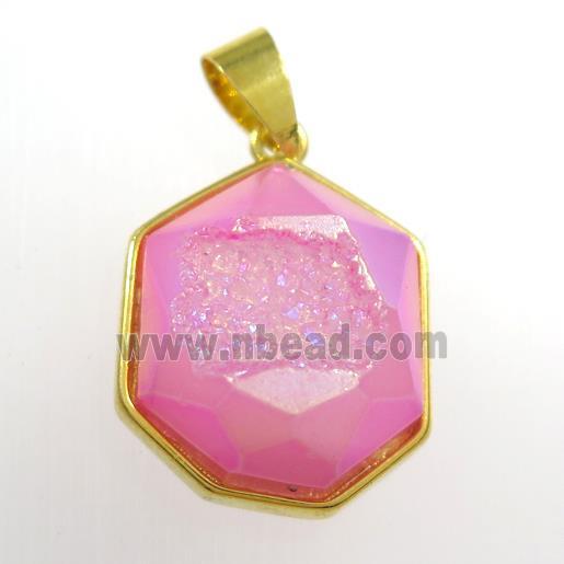 pink Druzy Agate polygon pendant