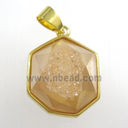 gold champagne Druzy Agate polygon pendant