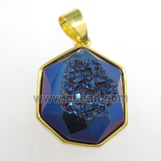 blue Druzy Agate polygon pendant