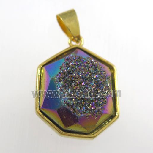 rainbow Druzy Agate polygon pendant