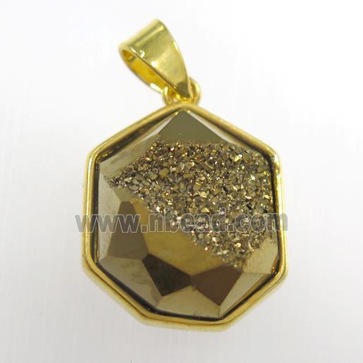 gold Druzy Agate polygon pendant