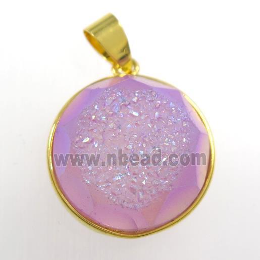 purple Druzy Agate circle pendant