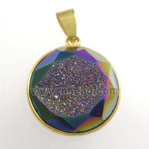 rainbow Druzy Agate circle pendant