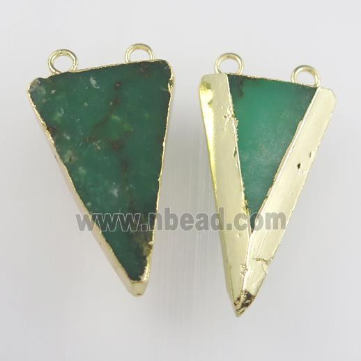 green Australian Chrysoprase pendant, triangle, gold plated