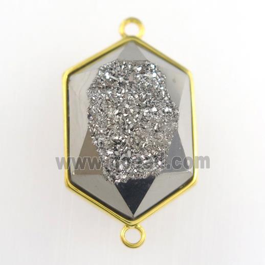 silver Druzy Agate polygon connector