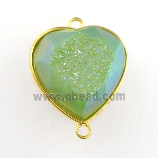 green Druzy Agate heart connector