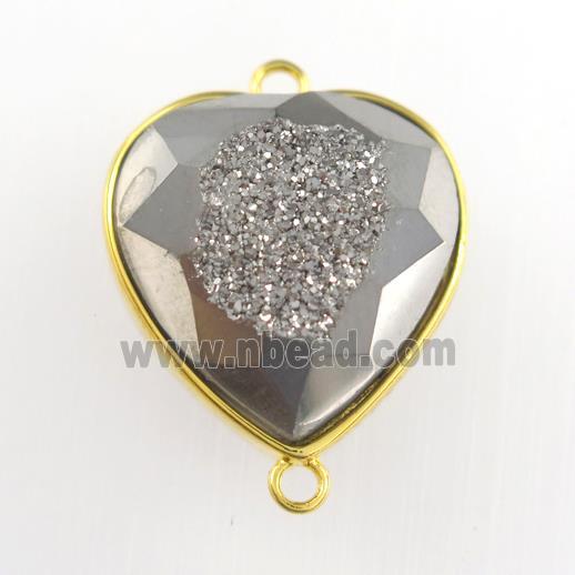 silver Druzy Agate heart connector