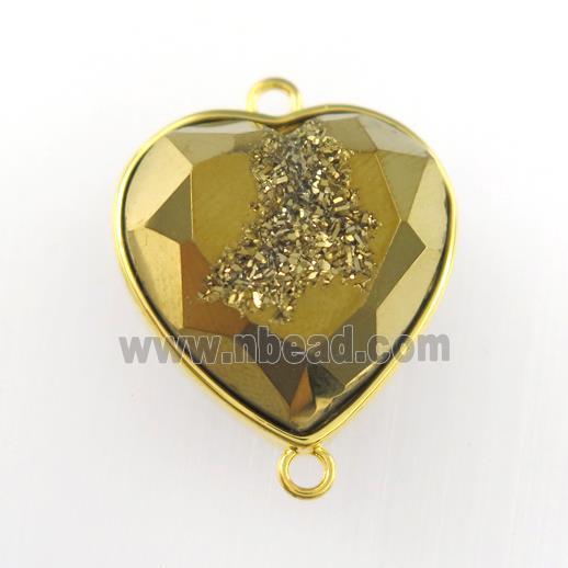 golden Druzy Agate heart connector