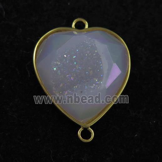 white AB-color Druzy Agate heart connector
