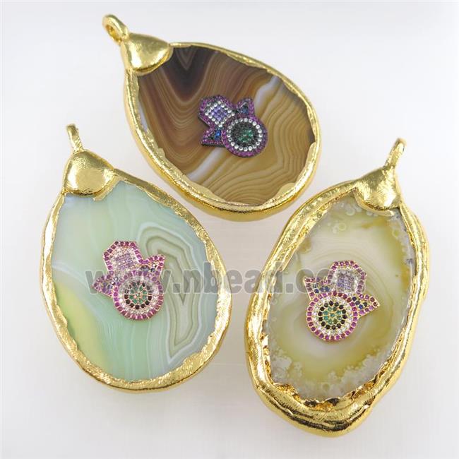 mixed color Agate pendant, freeform gold plated