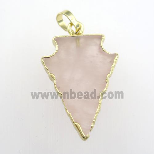 Rose Quartz pendant, arrowhead, gold plated