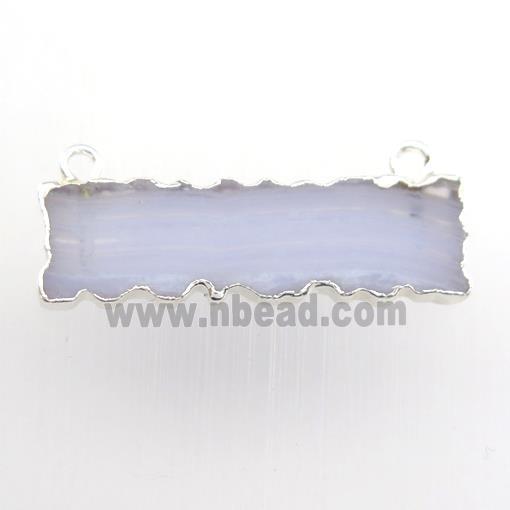 blue lace agate pendant with 2loops, rectangle, silver plated